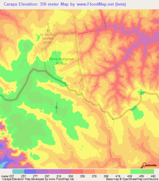 Carapa,Paraguay Elevation Map