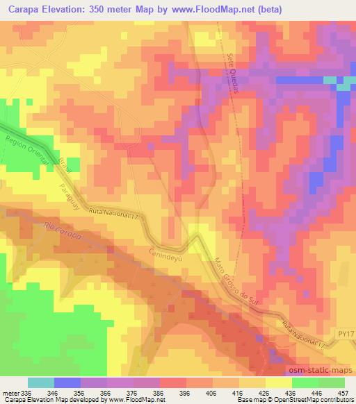 Carapa,Paraguay Elevation Map