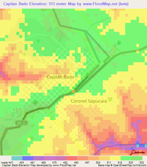 Capitan Bado,Paraguay Elevation Map