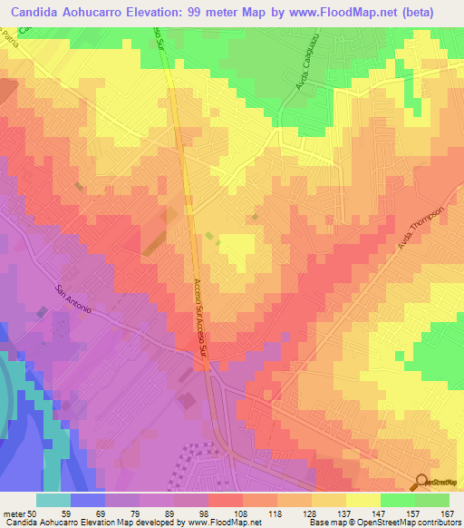 Candida Aohucarro,Paraguay Elevation Map