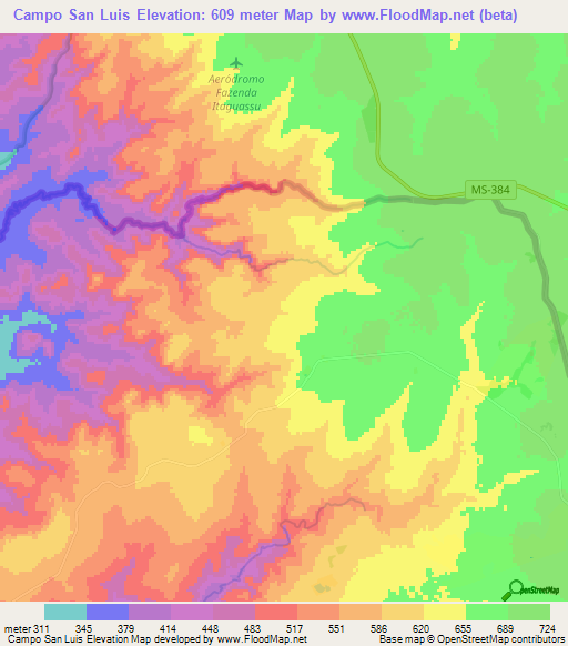 Campo San Luis,Paraguay Elevation Map