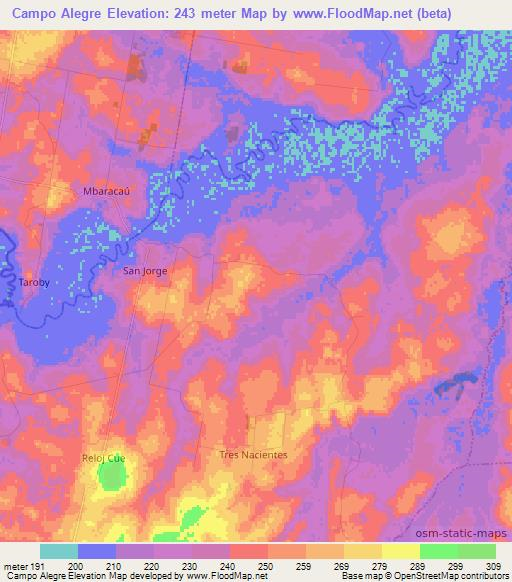 Campo Alegre,Paraguay Elevation Map