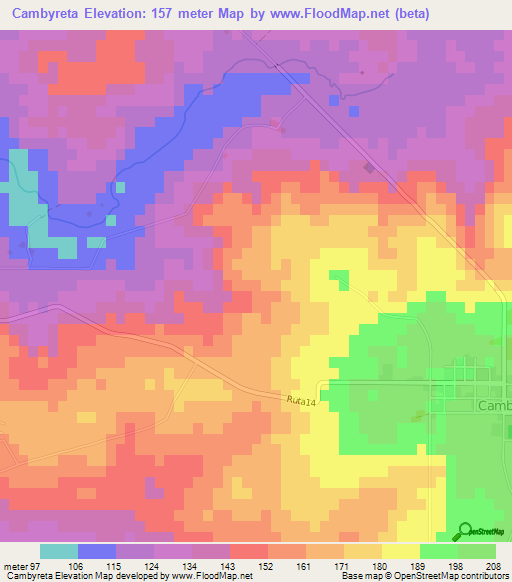 Cambyreta,Paraguay Elevation Map