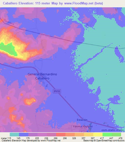 Caballero,Paraguay Elevation Map