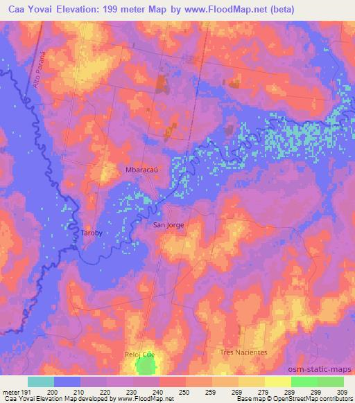 Caa Yovai,Paraguay Elevation Map
