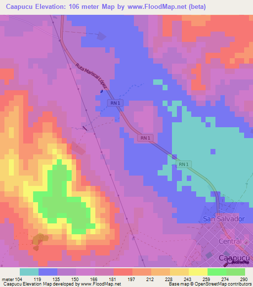 Caapucu,Paraguay Elevation Map