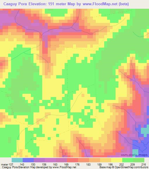 Caaguy Pora,Paraguay Elevation Map