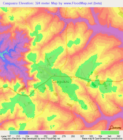 Caaguazu,Paraguay Elevation Map