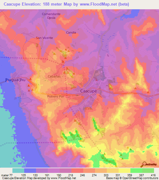 Caacupe,Paraguay Elevation Map