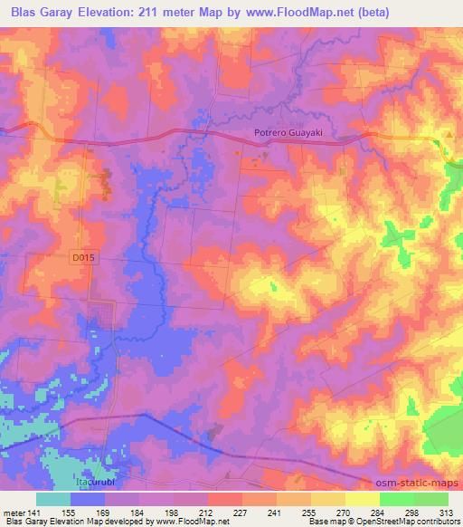 Blas Garay,Paraguay Elevation Map