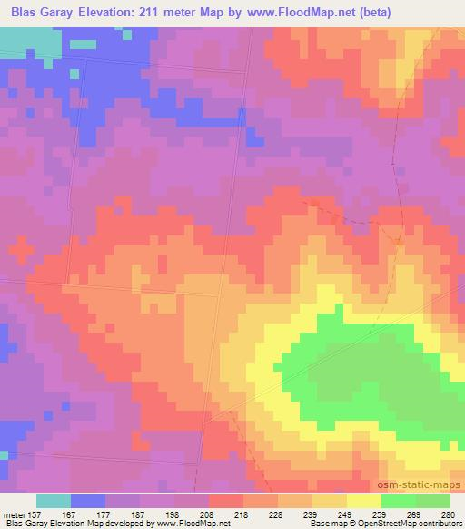Blas Garay,Paraguay Elevation Map
