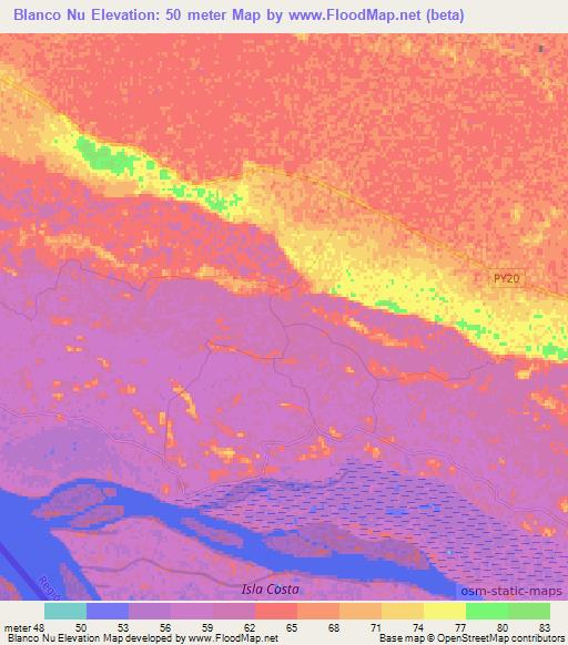 Blanco Nu,Paraguay Elevation Map
