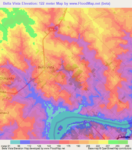Bella Vista,Paraguay Elevation Map