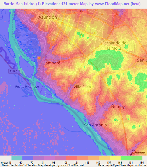 Barrio San Isidro (1),Paraguay Elevation Map