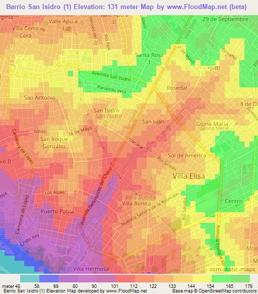Barrio San Isidro (1),Paraguay Elevation Map