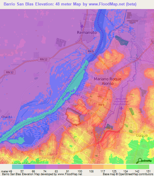 Barrio San Blas,Paraguay Elevation Map