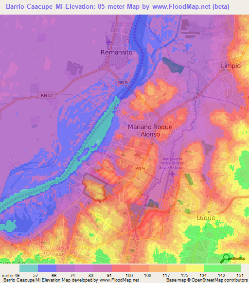 Barrio Caacupe Mi,Paraguay Elevation Map