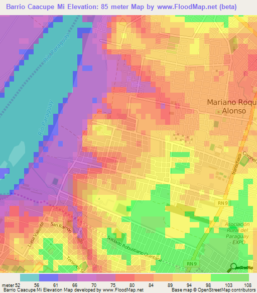 Barrio Caacupe Mi,Paraguay Elevation Map