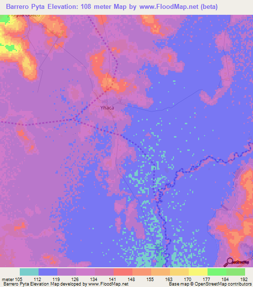 Barrero Pyta,Paraguay Elevation Map