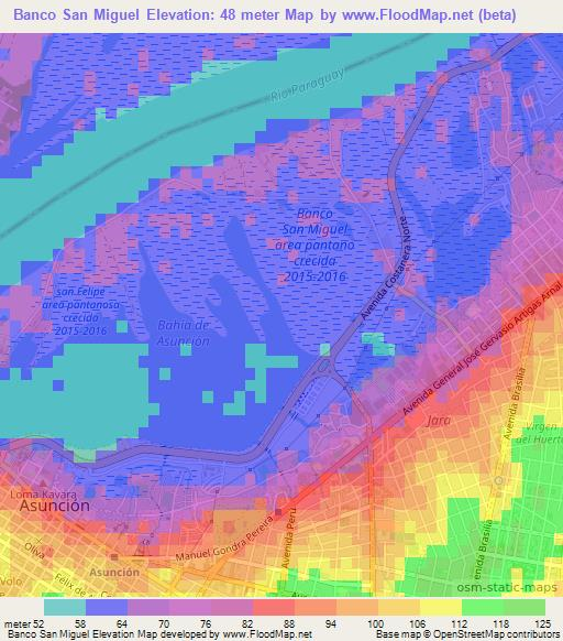 Banco San Miguel,Paraguay Elevation Map