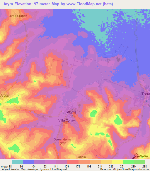 Atyra,Paraguay Elevation Map