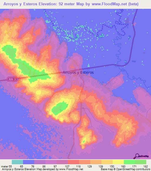 Arroyos y Esteros,Paraguay Elevation Map