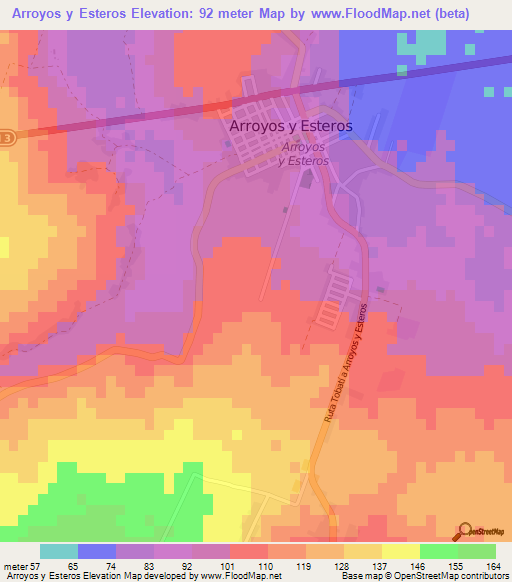Arroyos y Esteros,Paraguay Elevation Map