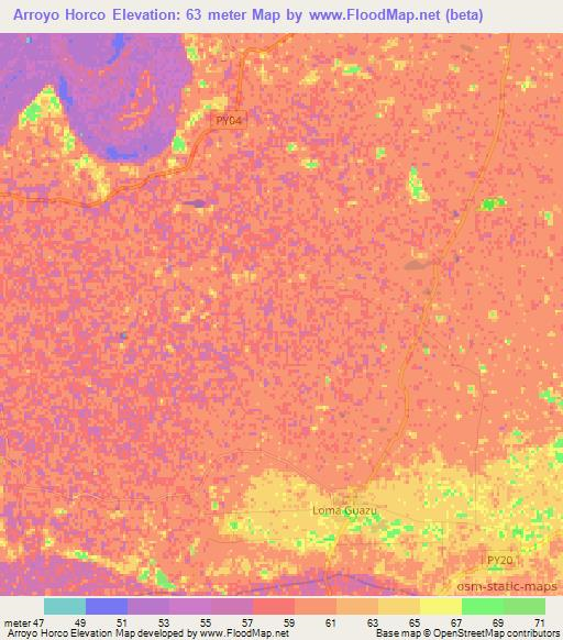 Arroyo Horco,Paraguay Elevation Map