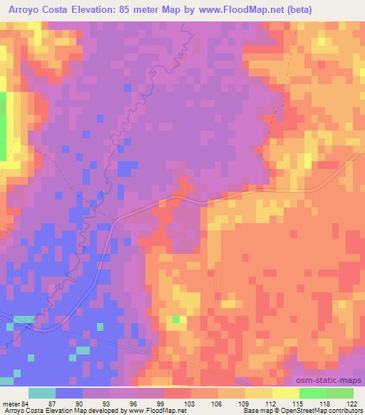 Arroyo Costa,Paraguay Elevation Map