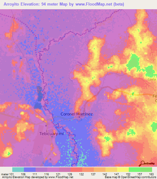 Arroyito,Paraguay Elevation Map