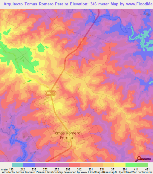 Arquitecto Tomas Romero Pereira,Paraguay Elevation Map