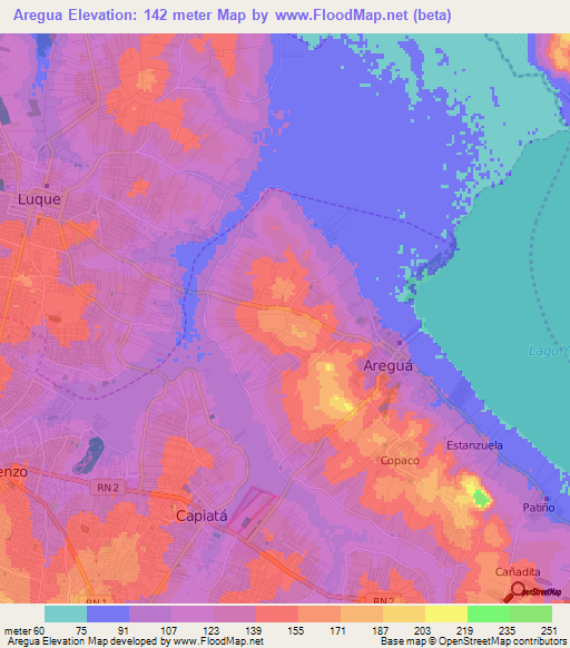 Aregua,Paraguay Elevation Map