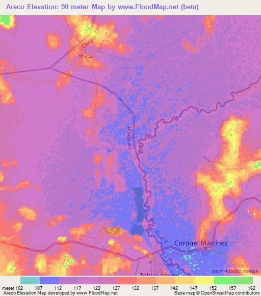 Areco,Paraguay Elevation Map