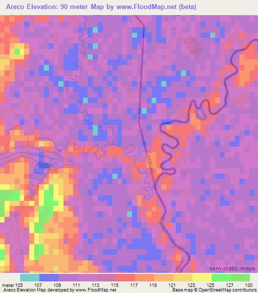Areco,Paraguay Elevation Map