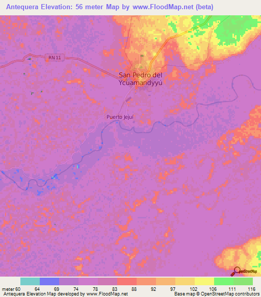 Antequera,Paraguay Elevation Map