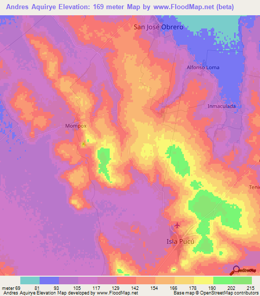 Andres Aquirye,Paraguay Elevation Map