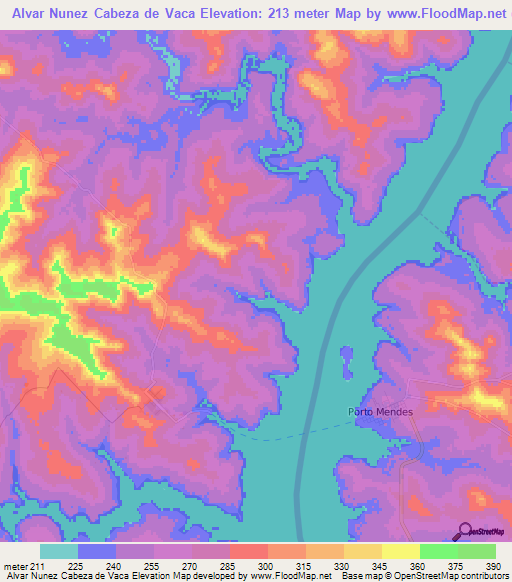 Alvar Nunez Cabeza de Vaca,Paraguay Elevation Map