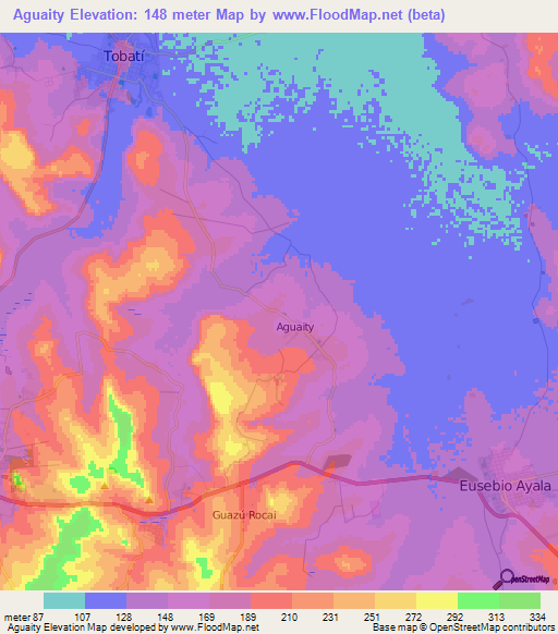 Aguaity,Paraguay Elevation Map