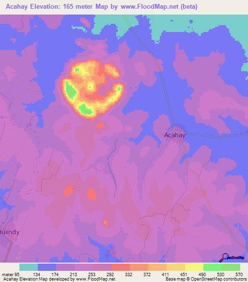 Acahay,Paraguay Elevation Map