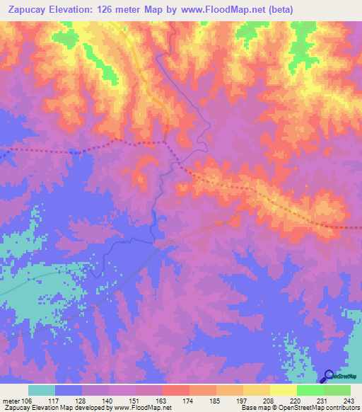 Zapucay,Uruguay Elevation Map