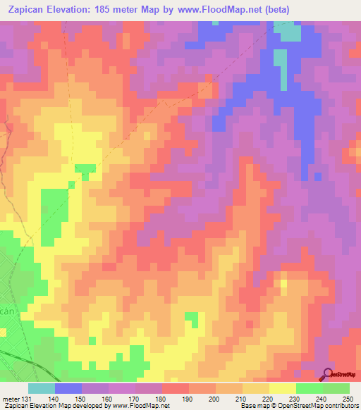 Zapican,Uruguay Elevation Map