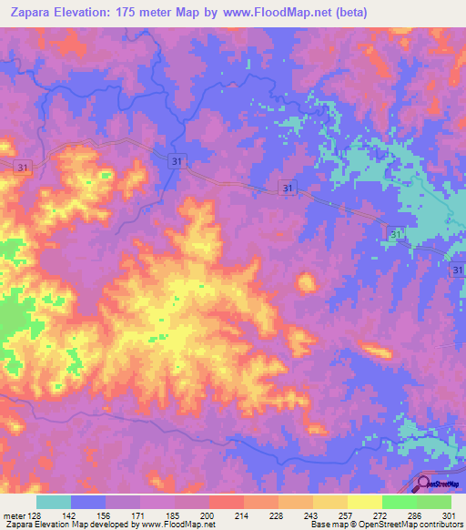 Zapara,Uruguay Elevation Map