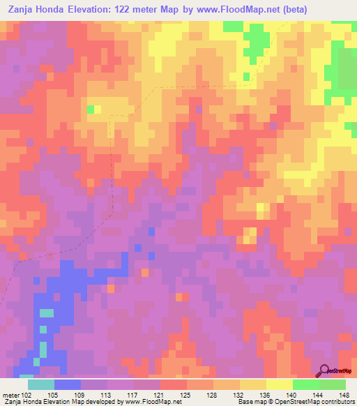 Zanja Honda,Uruguay Elevation Map