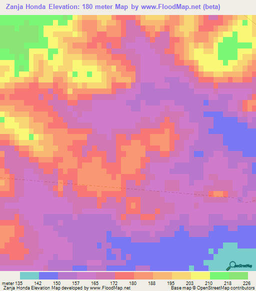 Zanja Honda,Uruguay Elevation Map