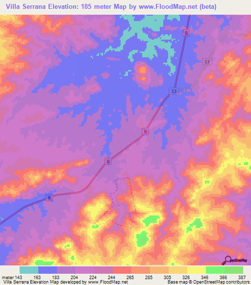 Villa Serrana,Uruguay Elevation Map