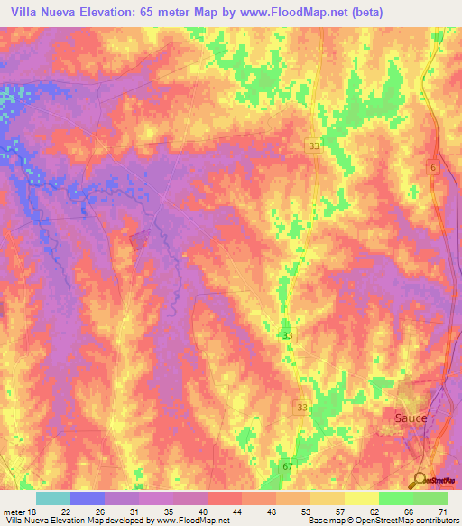 Villa Nueva,Uruguay Elevation Map