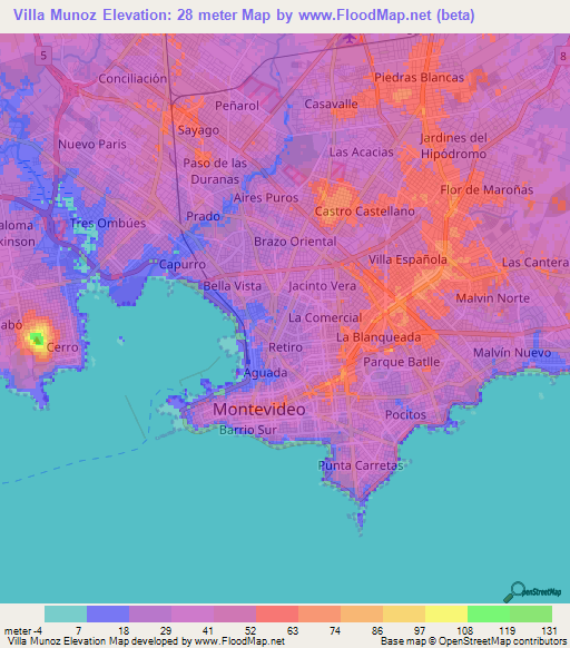 Villa Munoz,Uruguay Elevation Map