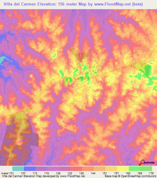 Villa del Carmen,Uruguay Elevation Map