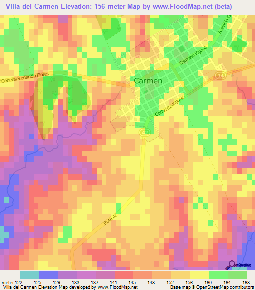 Villa del Carmen,Uruguay Elevation Map