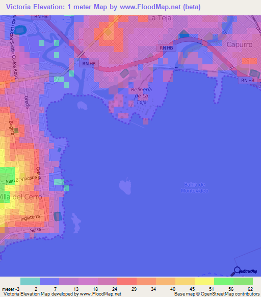 Victoria,Uruguay Elevation Map